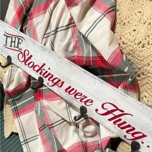Stocking Holder wooden Festive Red/Green #Holiday holds 4 stockings! Like new!